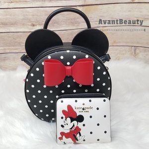 Disney kate spade new york minnie mouse crossbody bag black white L-zip Wallet